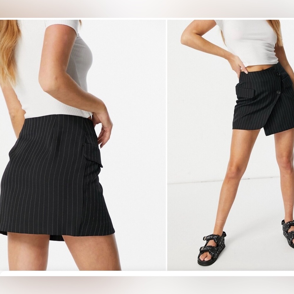ASOS DESIGN Pinstripe Tailored Wrap Mini Skirt Size 8